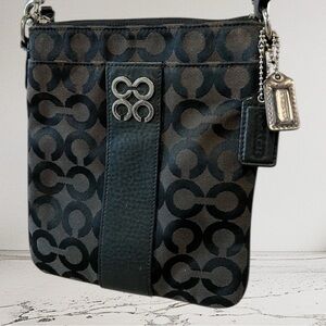 Coach Crossbody Logo Canvas Fabric 4 Cs and Brown Vertical Stripe